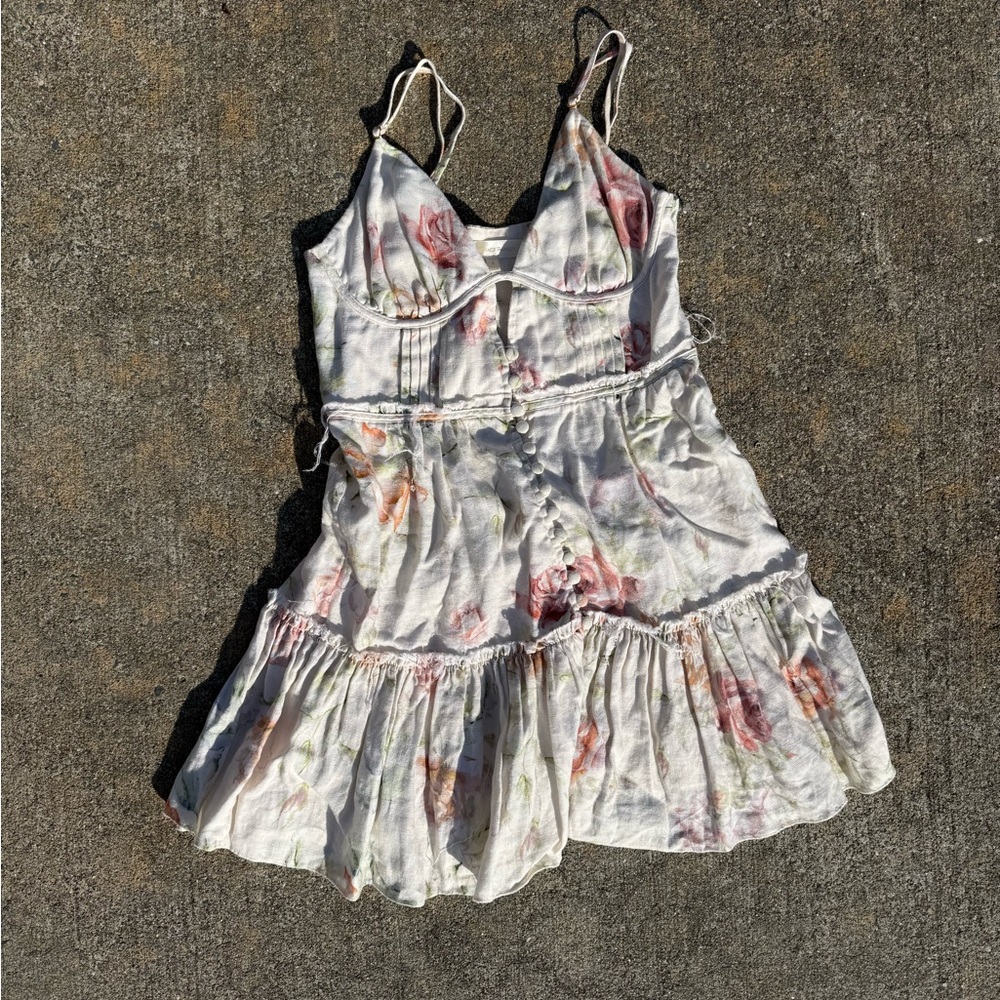 LoveShackFancy White Floral Ruffle Sundress with Pink & Peach Blooms